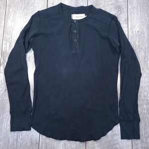 Wings + Horns Henley Men Small Black Long Sleeve Curved Hem Made in Canada